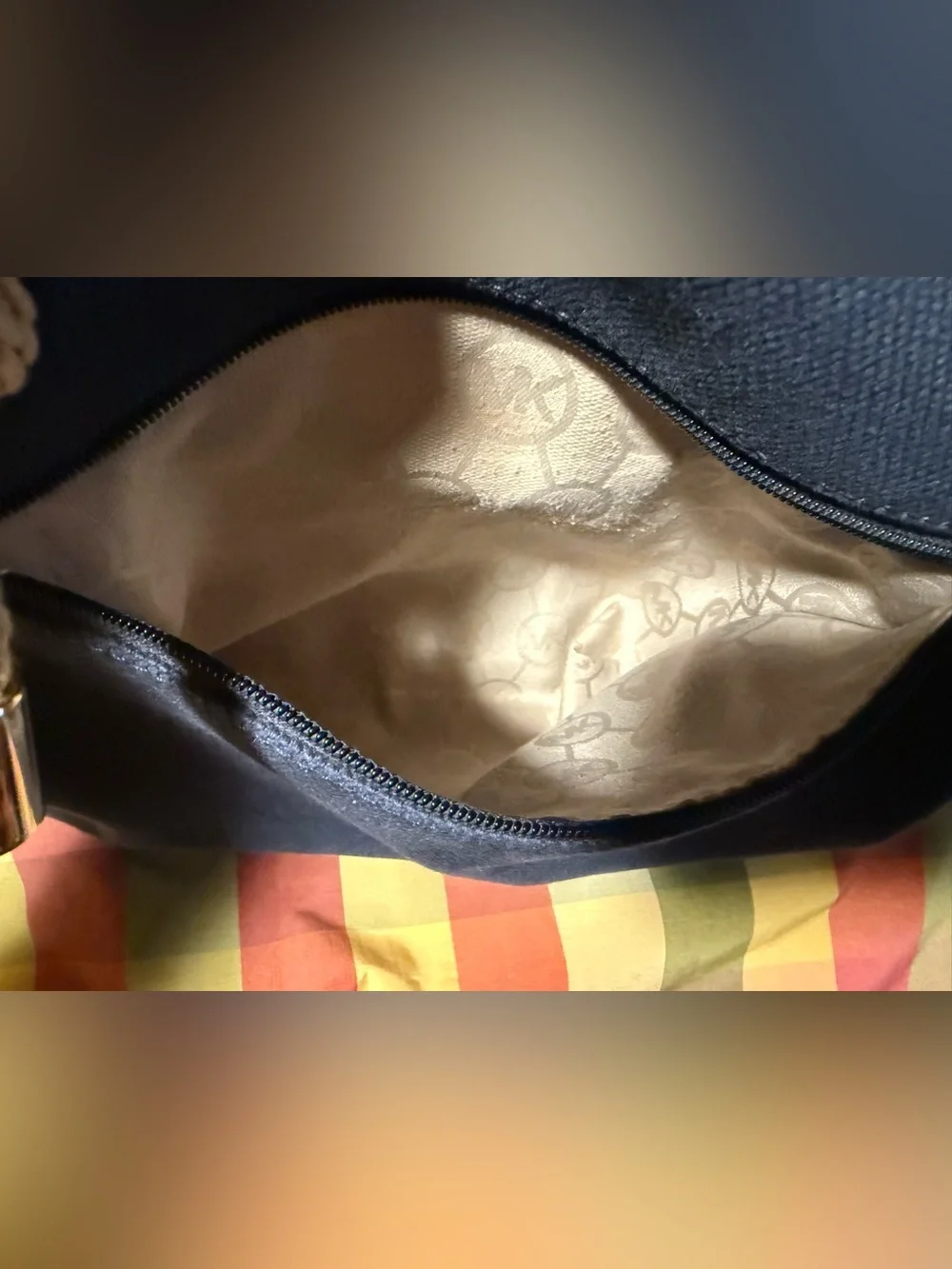 Michael Kors Navy Canvas Shoulder Bag with Tan Trim and Cream Rope Handles